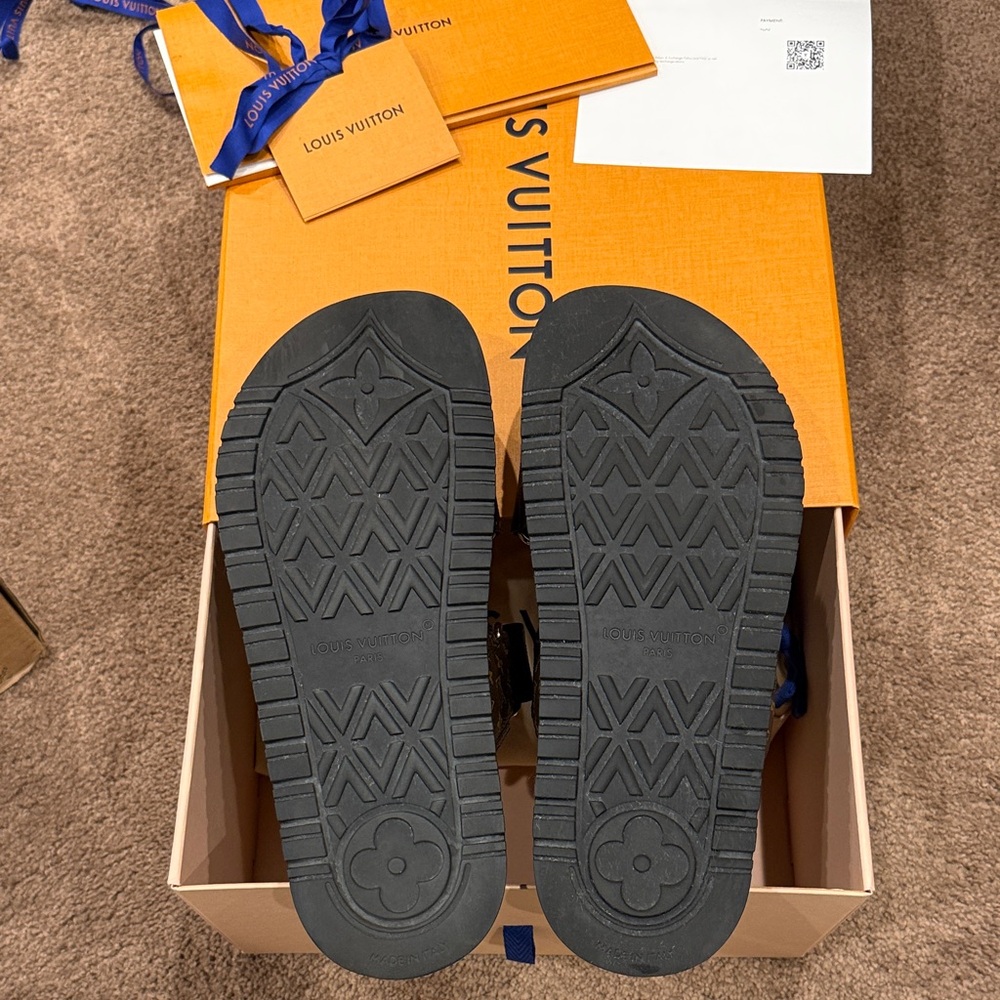 Louis Vuitton Black and Brown Monogram Slides - Picture 4 of 8